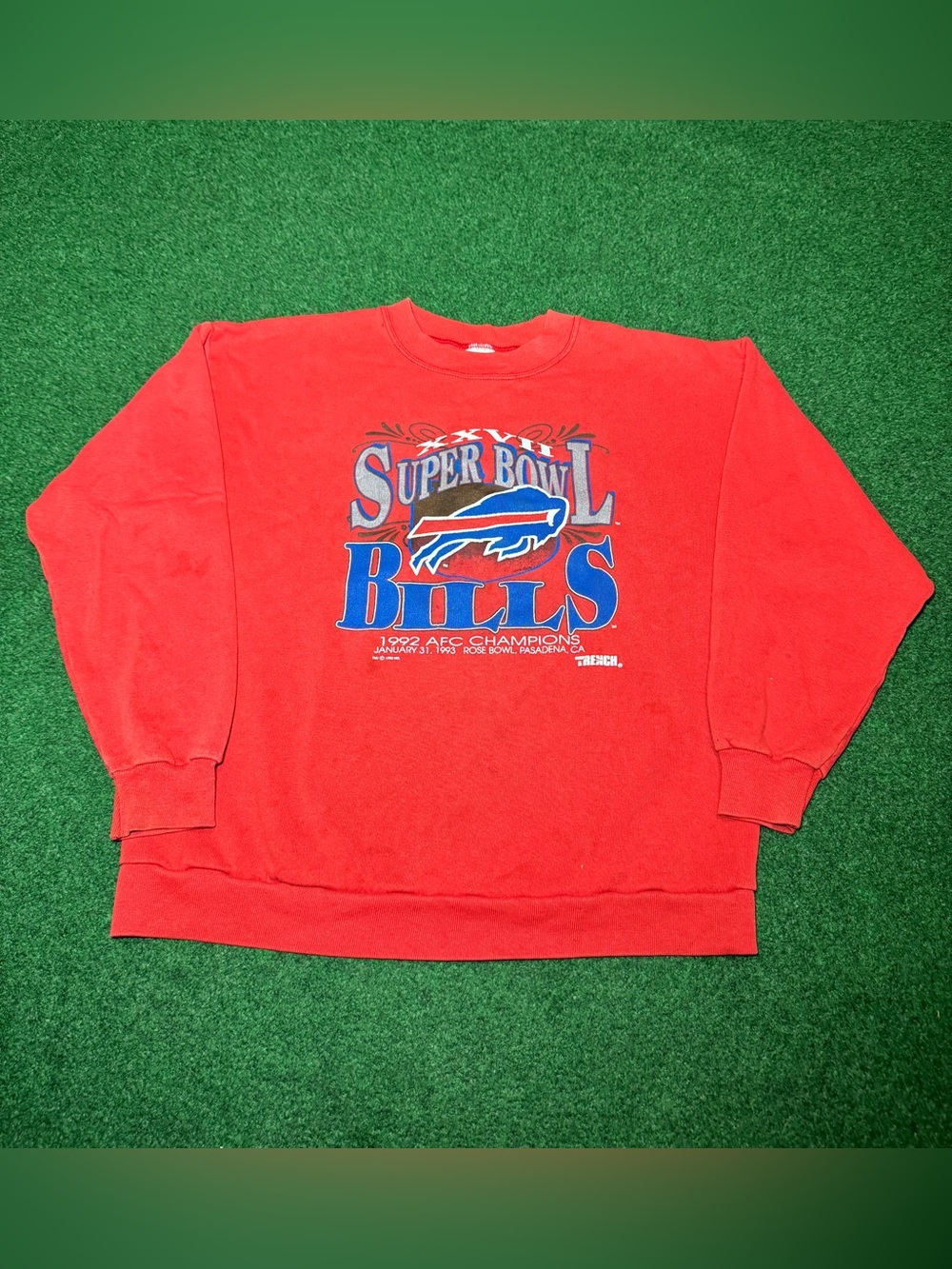 Buffalo Bills Vintage Super Bowl 90s Crewneck 21.5x24.5 Red Sweatshirt Small